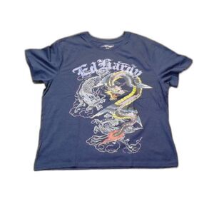 Ed Hardy Dragon T-Shirt XXL Navy Blue Tattoo Graphic Print New With Tags NWT 2XL